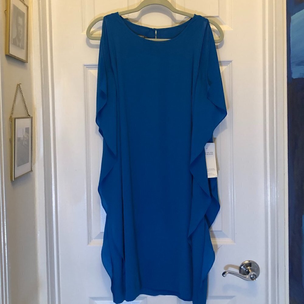 Muse Blue Cocktail Flare Sleeve Dress Size 4 NWT